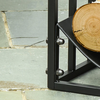 Fireplace Log Rack Firewood Stand 60 kg Capacity Log Holder Firewood Storage Rack Fireplace Tool Metal Black 60.5 x 36 x 46.5 cm
