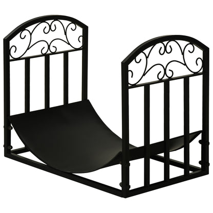 Fireplace Log Rack Firewood Stand 60 kg Capacity Log Holder Firewood Storage Rack Fireplace Tool Metal Black 60.5 x 36 x 46.5 cm