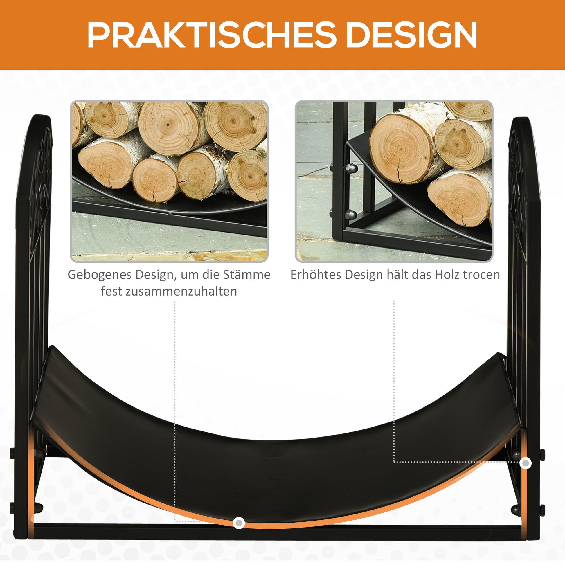 Fireplace Log Rack Firewood Stand 60 kg Capacity Log Holder Firewood Storage Rack Fireplace Tool Metal Black 60.5 x 36 x 46.5 cm