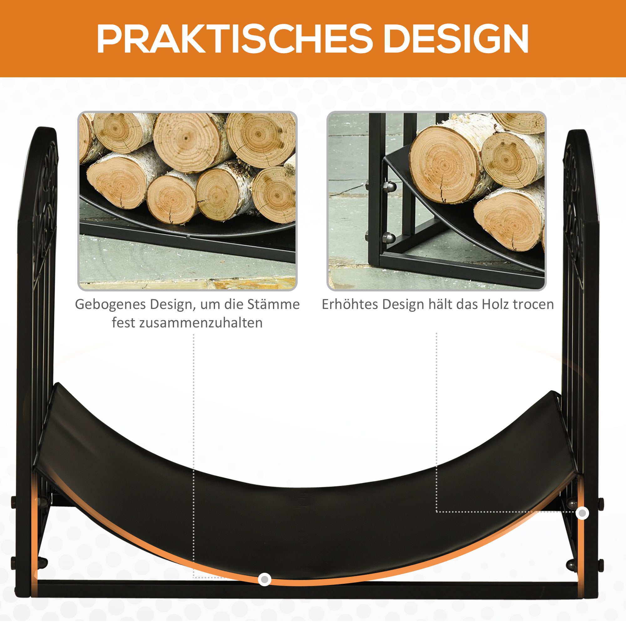 Fireplace Log Rack Firewood Stand 60 kg Capacity Log Holder Firewood Storage Rack Fireplace Tool Metal Black 60.5 x 36 x 46.5 cm