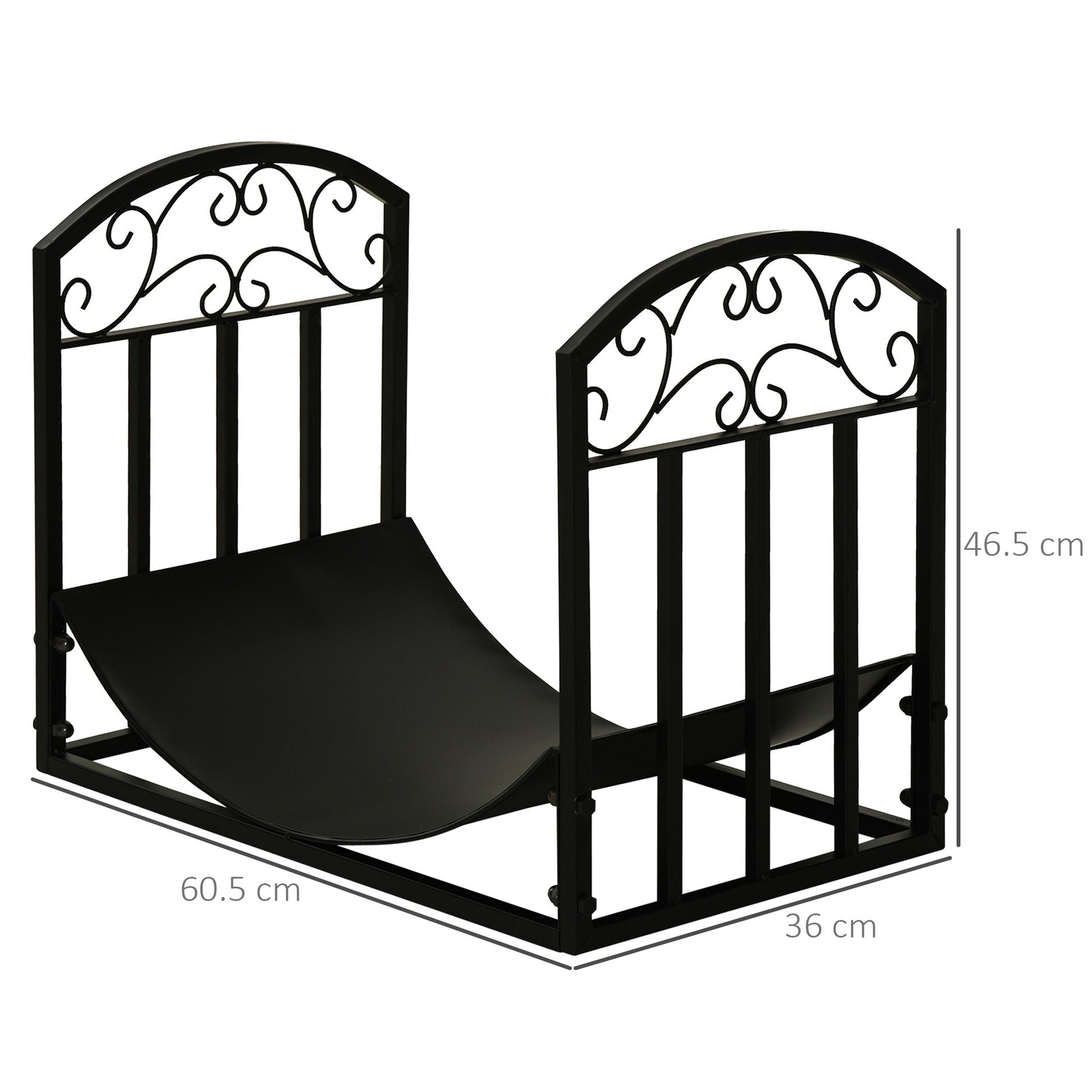Fireplace Log Rack Firewood Stand 60 kg Capacity Log Holder Firewood Storage Rack Fireplace Tool Metal Black 60.5 x 36 x 46.5 cm