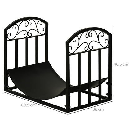 Fireplace Log Rack Firewood Stand 60 kg Capacity Log Holder Firewood Storage Rack Fireplace Tool Metal Black 60.5 x 36 x 46.5 cm