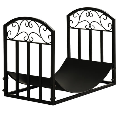 Fireplace Log Rack Firewood Stand 60 kg Capacity Log Holder Firewood Storage Rack Fireplace Tool Metal Black 60.5 x 36 x 46.5 cm
