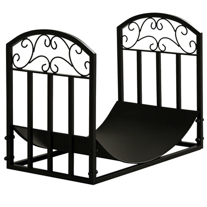 Fireplace Log Rack Firewood Stand 60 kg Capacity Log Holder Firewood Storage Rack Fireplace Tool Metal Black 60.5 x 36 x 46.5 cm