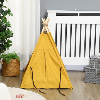 Tipi Tent for Pets, Cat Tent with Removable and Washable Cushion, Cat House with Non-Slip Bottom, Toy Ball, for Cats under 5kg, Mini Dogs, 60 x 60 x 76 cm, Yellow
