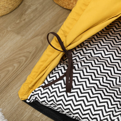 Tipi Tent for Pets, Cat Tent with Removable and Washable Cushion, Cat House with Non-Slip Bottom, Toy Ball, for Cats under 5kg, Mini Dogs, 60 x 60 x 76 cm, Yellow