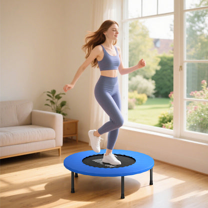 Fitness Trampoline Ø81 cm Steel Trampoline with Safety Pad and 28 Springs for Indoor and Outdoor Exercises Load 100 kg 81x81x22.5 cm Black and Blue