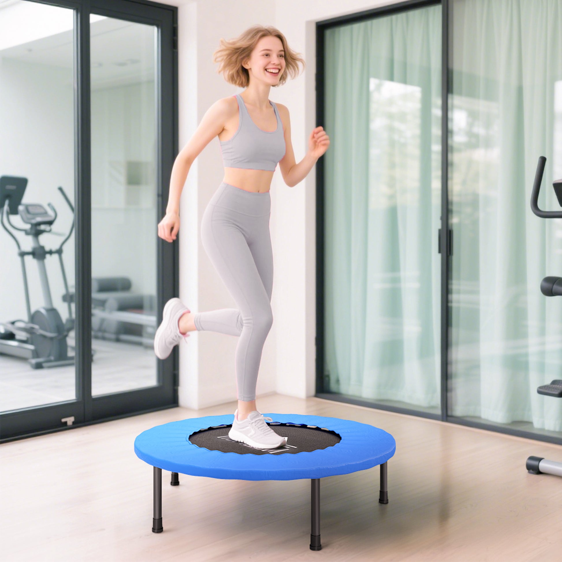 Fitness Trampoline Ø81 cm Steel Trampoline with Safety Pad and 28 Springs for Indoor and Outdoor Exercises Load 100 kg 81x81x22.5 cm Black and Blue