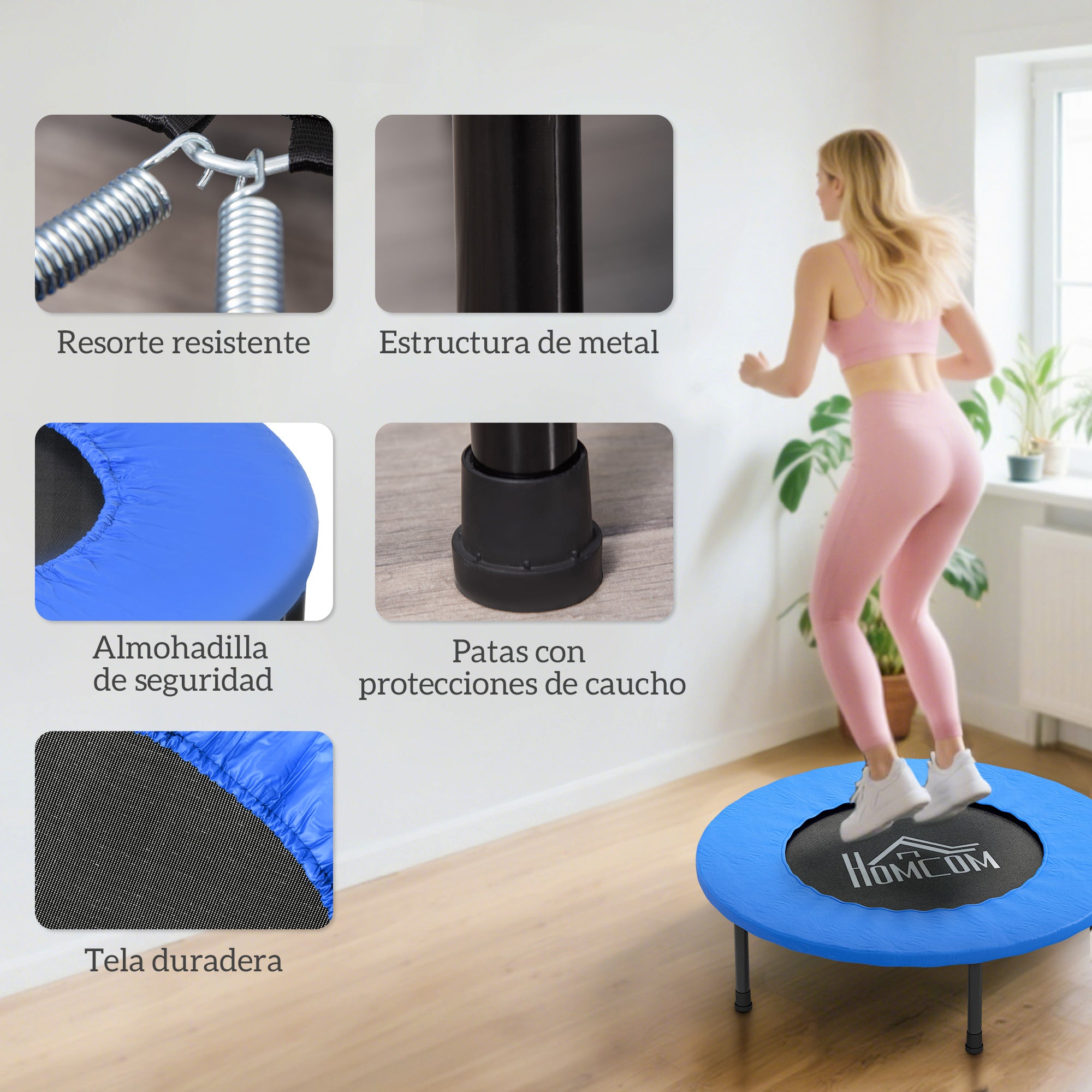 Fitness Trampoline Ø81 cm Steel Trampoline with Safety Pad and 28 Springs for Indoor and Outdoor Exercises Load 100 kg 81x81x22.5 cm Black and Blue