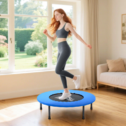 Fitness Trampoline Ø81 cm Steel Trampoline with Safety Pad and 28 Springs for Indoor and Outdoor Exercises Load 100 kg 81x81x22.5 cm Black and Blue