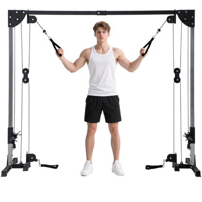 SPORTNOW Cable Pull Strength Training Station for Home Cable Crossover Machine, Plug Weights up to 50kg per side, Cable Pull Station with Handles, Free-Standing Cable Pull Tower for Exercises Home Gym 245 x 207 cm