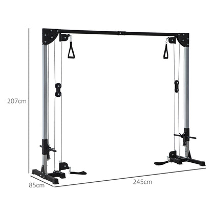 SPORTNOW Cable Pull Strength Training Station for Home Cable Crossover Machine, Plug Weights up to 50kg per side, Cable Pull Station with Handles, Free-Standing Cable Pull Tower for Exercises Home Gym 245 x 207 cm