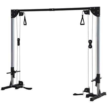 SPORTNOW Cable Pull Strength Training Station for Home Cable Crossover Machine, Plug Weights up to 50kg per side, Cable Pull Station with Handles, Free-Standing Cable Pull Tower for Exercises Home Gym 245 x 207 cm