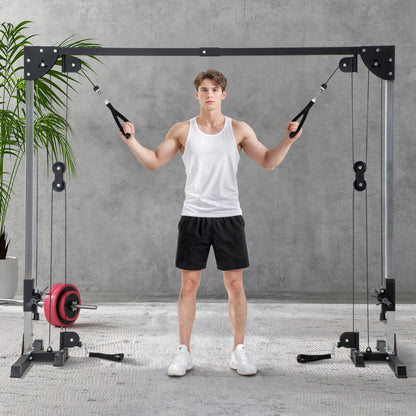 SPORTNOW Cable Pull Strength Training Station for Home Cable Crossover Machine, Plug Weights up to 50kg per side, Cable Pull Station with Handles, Free-Standing Cable Pull Tower for Exercises Home Gym 245 x 207 cm