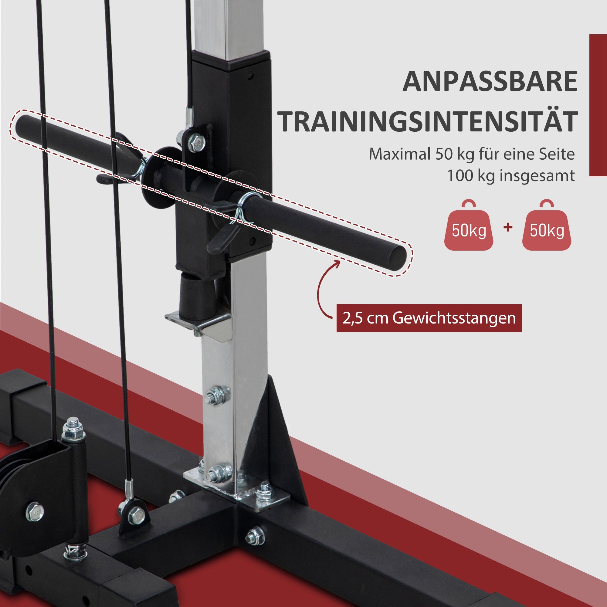 SPORTNOW Cable Pull Strength Training Station for Home Cable Crossover Machine, Plug Weights up to 50kg per side, Cable Pull Station with Handles, Free-Standing Cable Pull Tower for Exercises Home Gym 245 x 207 cm