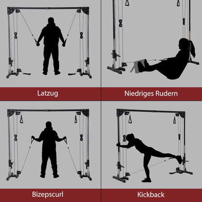 SPORTNOW Cable Pull Strength Training Station for Home Cable Crossover Machine, Plug Weights up to 50kg per side, Cable Pull Station with Handles, Free-Standing Cable Pull Tower for Exercises Home Gym 245 x 207 cm