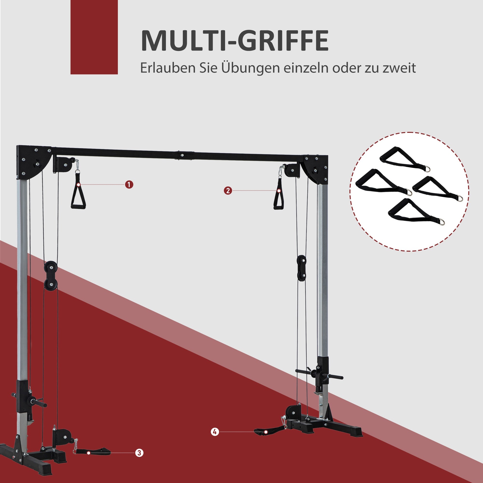 SPORTNOW Cable Pull Strength Training Station for Home Cable Crossover Machine, Plug Weights up to 50kg per side, Cable Pull Station with Handles, Free-Standing Cable Pull Tower for Exercises Home Gym 245 x 207 cm