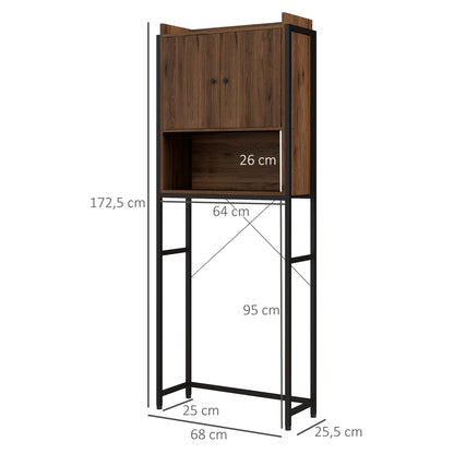 Toilet Shelf Cabinet Bathroom Storage Unit with 2 Doors and Niche - Brown Black 68 x 25.5 x 172.5 cm