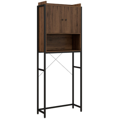 Toilet Shelf Cabinet Bathroom Storage Unit with 2 Doors and Niche - Brown Black 68 x 25.5 x 172.5 cm