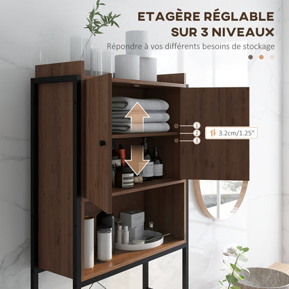 Toilet Shelf Cabinet Bathroom Storage Unit with 2 Doors and Niche - Brown Black 68 x 25.5 x 172.5 cm