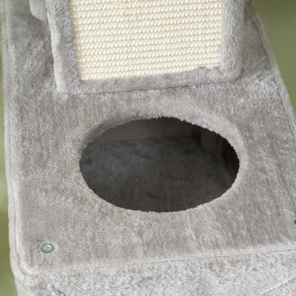 Cat Scratching Post Large Height 206 cm Cat Tree Tower with Platforms Caves Hanging Balls and Hammocks Light Gray