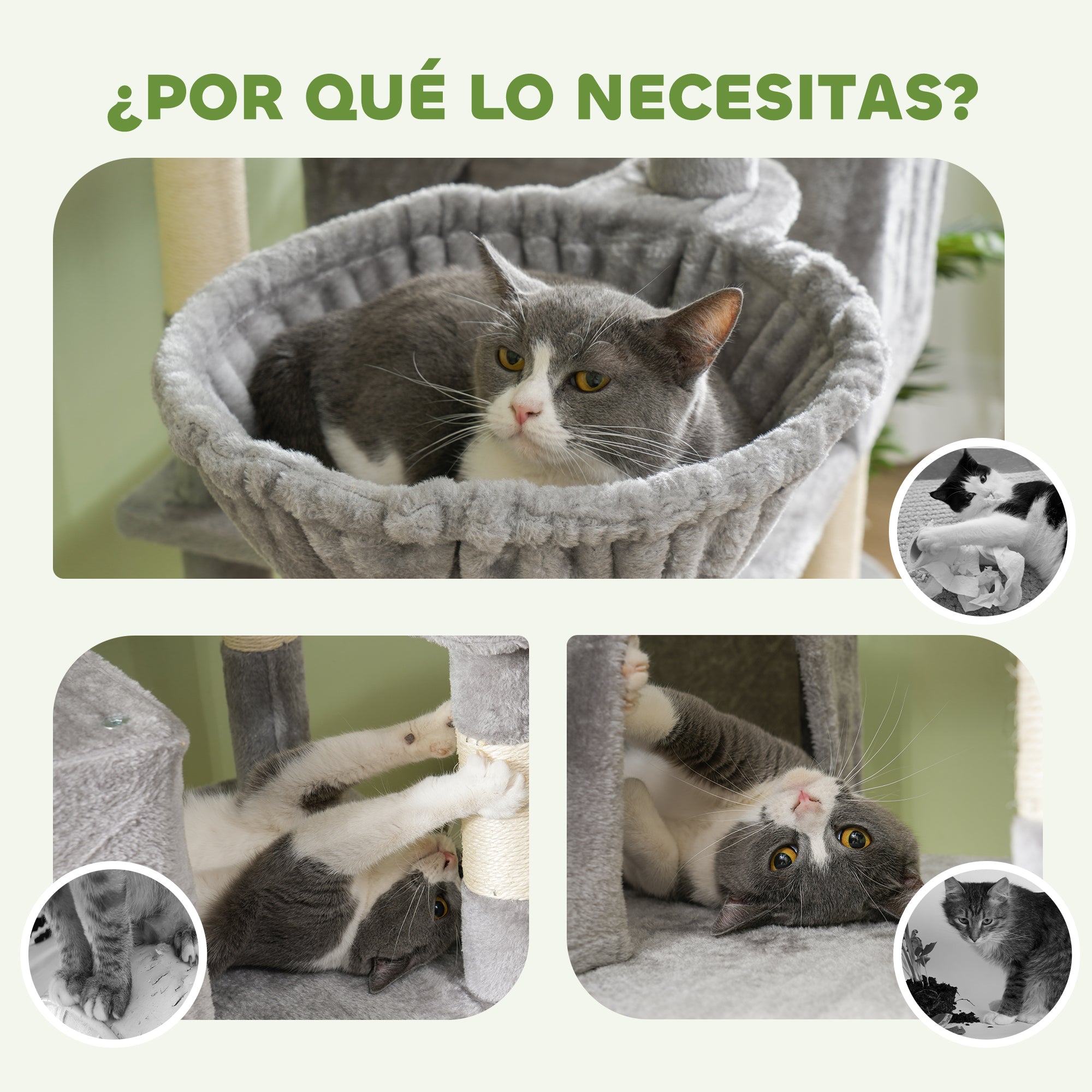 Cat Scratching Post Large Height 206 cm Cat Tree Tower with Platforms Caves Hanging Balls and Hammocks Light Gray