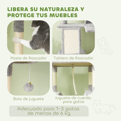 Cat Scratching Post Large Height 206 cm Cat Tree Tower with Platforms Caves Hanging Balls and Hammocks Light Gray