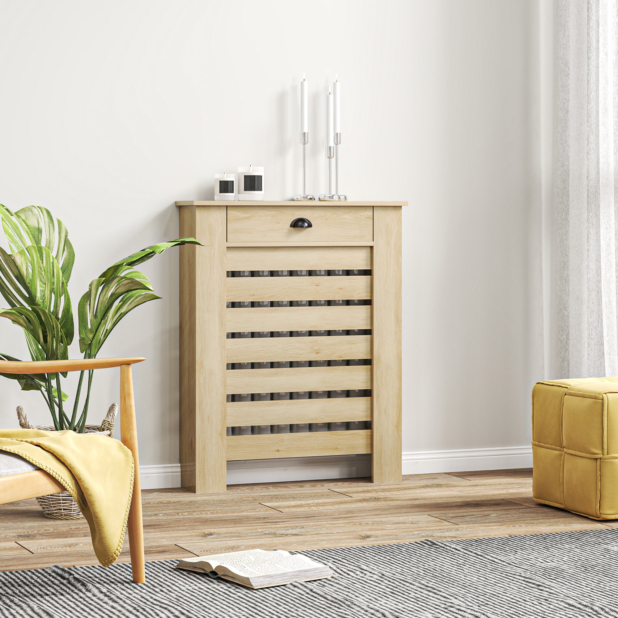 Radiator Cover with Drawer MDF Radiator Cover for Living Room Bedroom Hallway 78x19x95.5 cm Oak