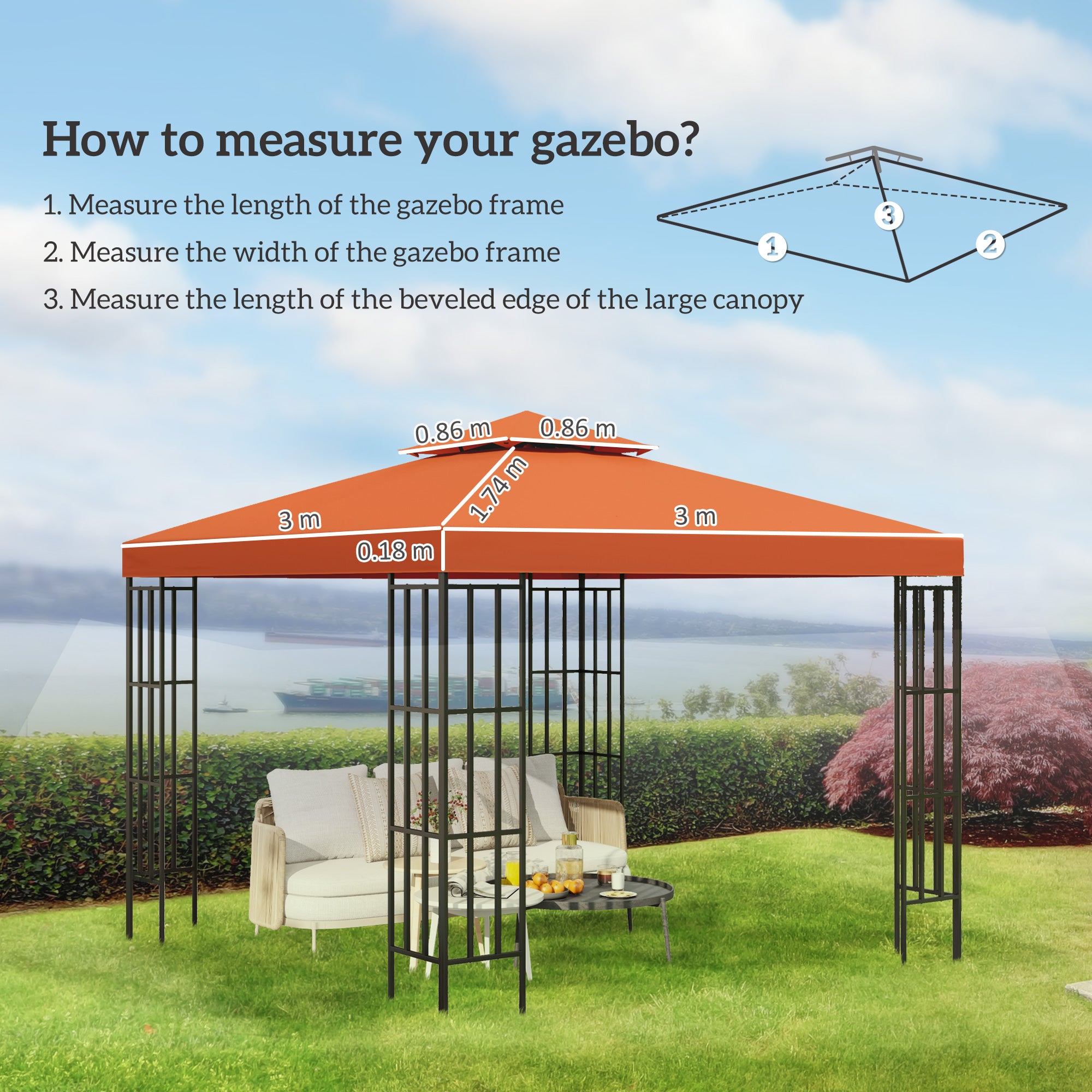 Replacement Roof for Pavilion 3x3m Water-Resistant Pavilion Roof for Metal Pavilion Pavilion Replacement Roof Garden Pavilion Party Tent Garden Tent Polyester Rust Red