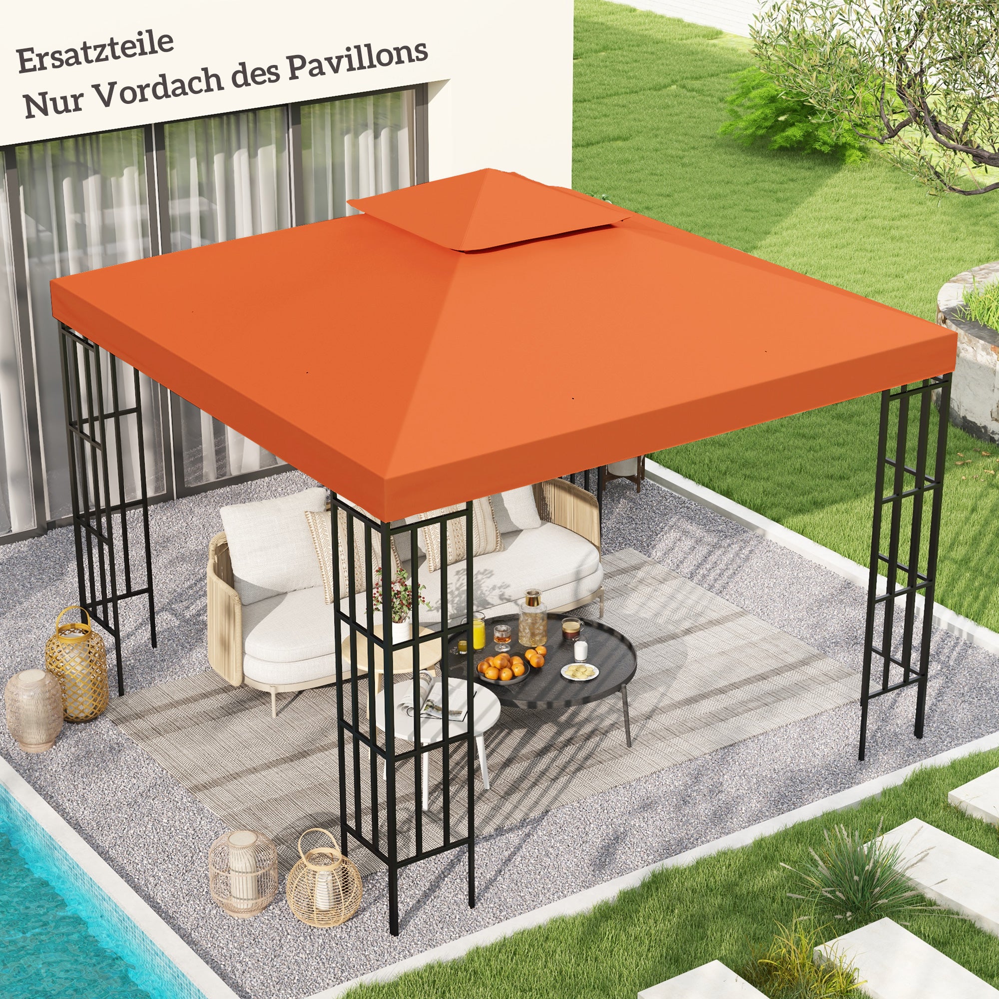 Replacement Roof for Pavilion 3x3m Water-Resistant Pavilion Roof for Metal Pavilion Pavilion Replacement Roof Garden Pavilion Party Tent Garden Tent Polyester Rust Red