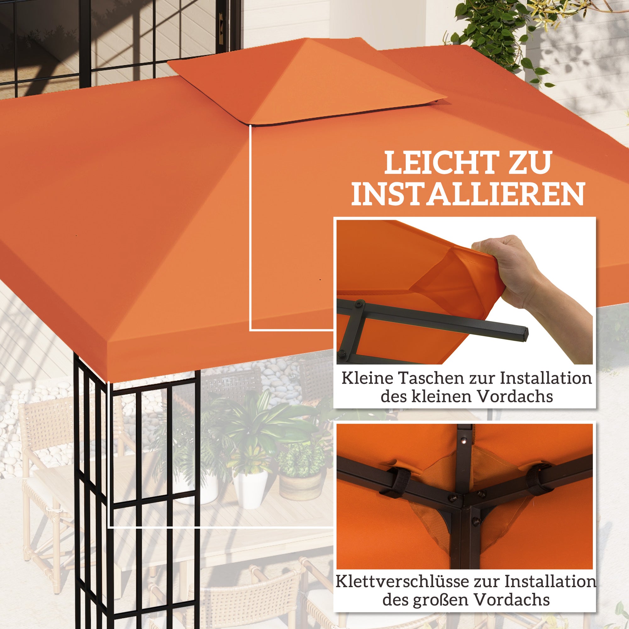 Replacement Roof for Pavilion 3x3m Water-Resistant Pavilion Roof for Metal Pavilion Pavilion Replacement Roof Garden Pavilion Party Tent Garden Tent Polyester Rust Red