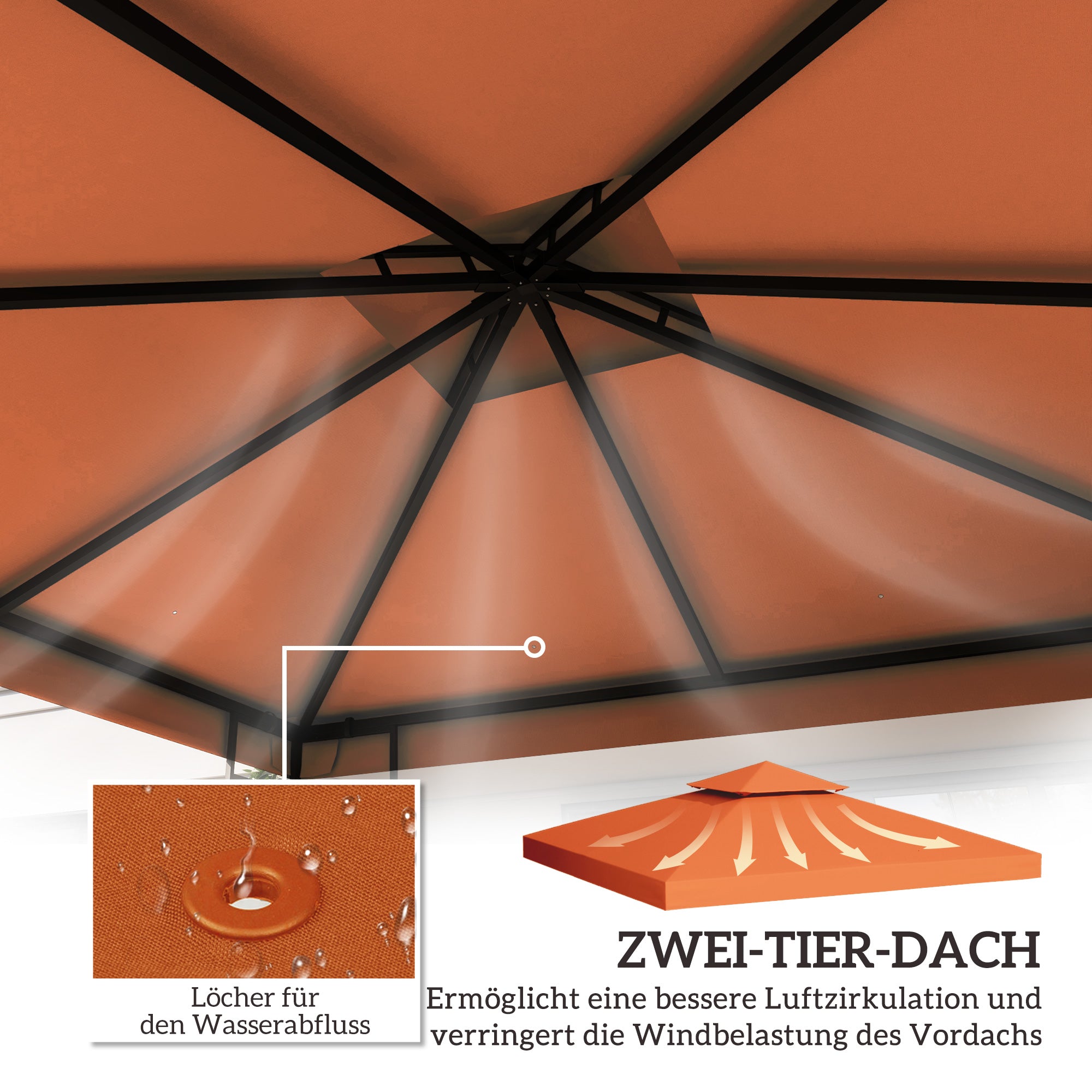 Replacement Roof for Pavilion 3x3m Water-Resistant Pavilion Roof for Metal Pavilion Pavilion Replacement Roof Garden Pavilion Party Tent Garden Tent Polyester Rust Red