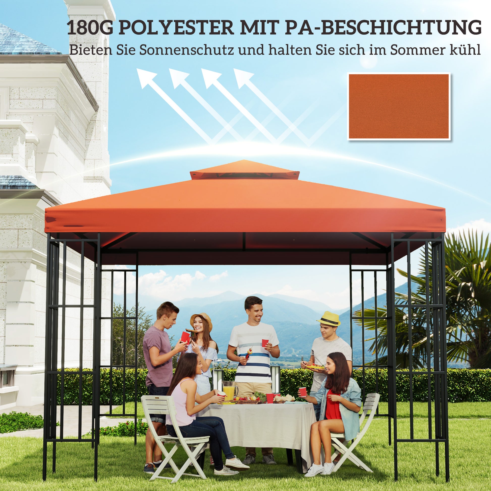 Replacement Roof for Pavilion 3x3m Water-Resistant Pavilion Roof for Metal Pavilion Pavilion Replacement Roof Garden Pavilion Party Tent Garden Tent Polyester Rust Red