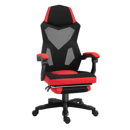 Ergonomic Office Chair, Gaming Chair, Swivel Chair with Footrest, PC Chair, Executive Chair, adjustable height, Polyester, Black+Red, 58 x 63 x 112-122 cm