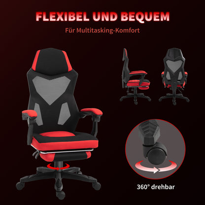 Ergonomic Office Chair, Gaming Chair, Swivel Chair with Footrest, PC Chair, Executive Chair, adjustable height, Polyester, Black+Red, 58 x 63 x 112-122 cm