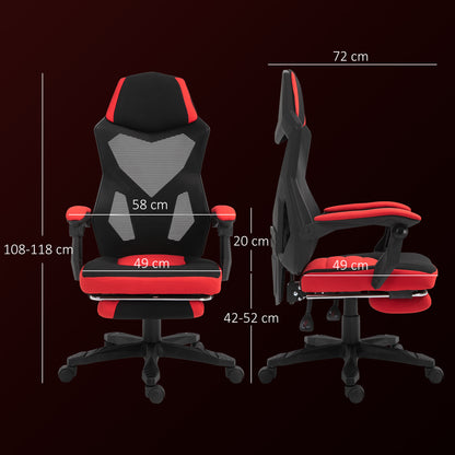 Ergonomic Office Chair, Gaming Chair, Swivel Chair with Footrest, PC Chair, Executive Chair, adjustable height, Polyester, Black+Red, 58 x 63 x 112-122 cm