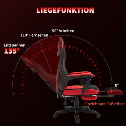 Ergonomic Office Chair, Gaming Chair, Swivel Chair with Footrest, PC Chair, Executive Chair, adjustable height, Polyester, Black+Red, 58 x 63 x 112-122 cm