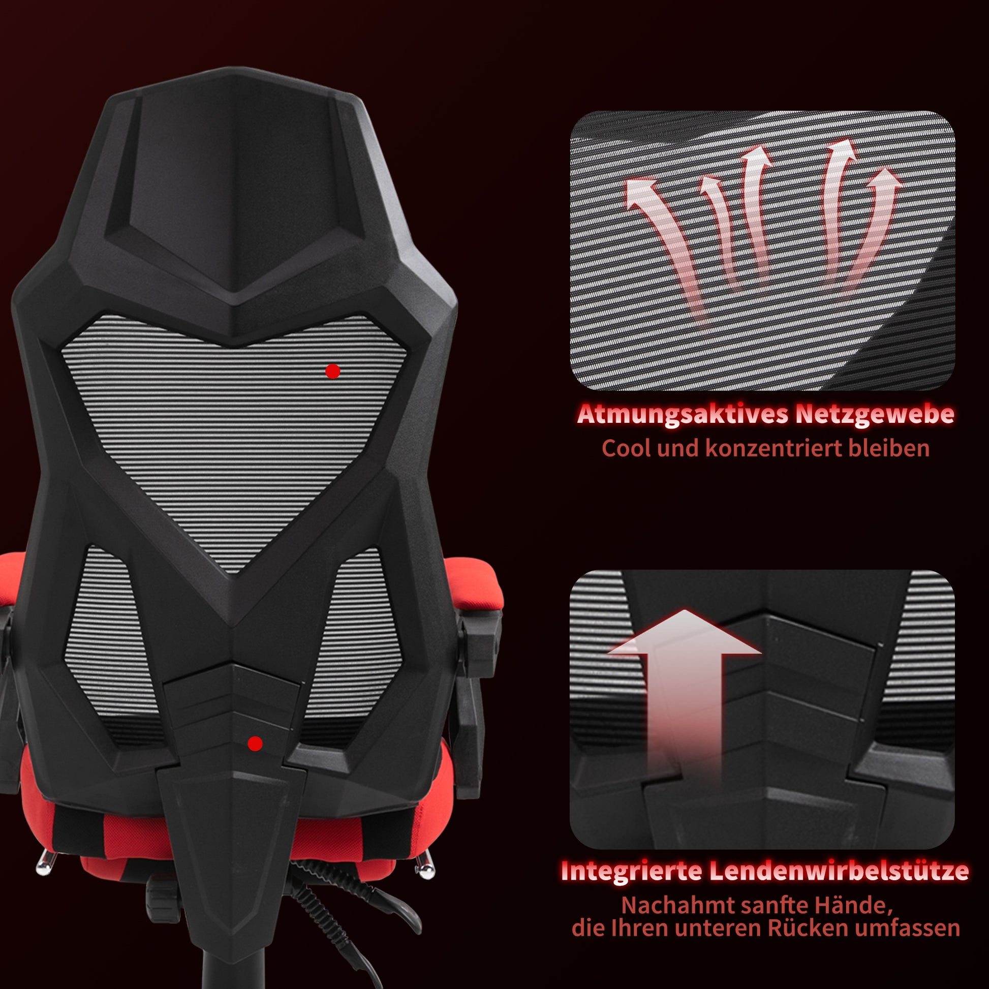 Ergonomic Office Chair, Gaming Chair, Swivel Chair with Footrest, PC Chair, Executive Chair, adjustable height, Polyester, Black+Red, 58 x 63 x 112-122 cm