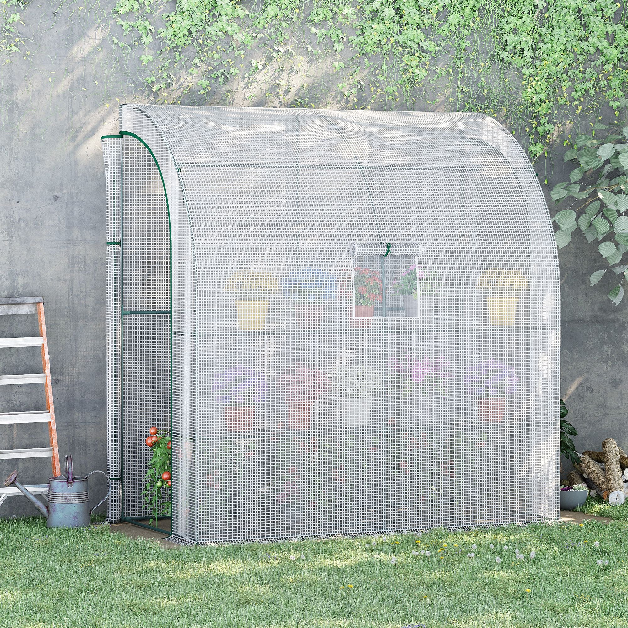 Foil Greenhouse Tomato Greenhouse with Mesh Window, Greenhouse with Roll-Up Doors, Propagation House with UV Protection, White, 200 x 100 x 215 cm