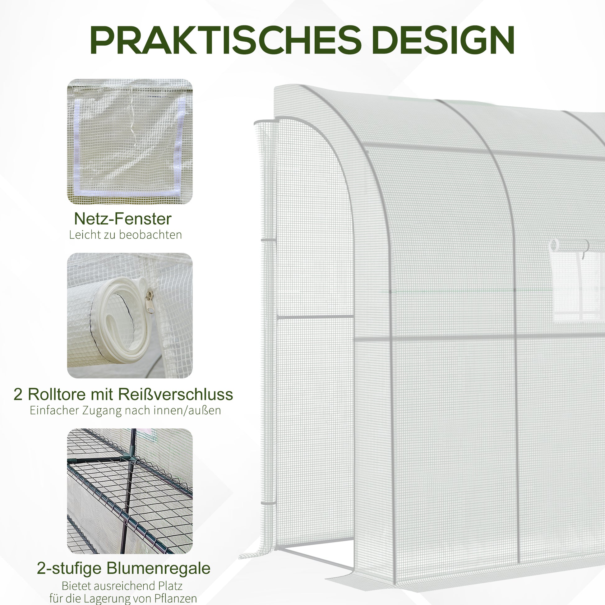 Foil Greenhouse Tomato Greenhouse with Mesh Window, Greenhouse with Roll-Up Doors, Propagation House with UV Protection, White, 200 x 100 x 215 cm