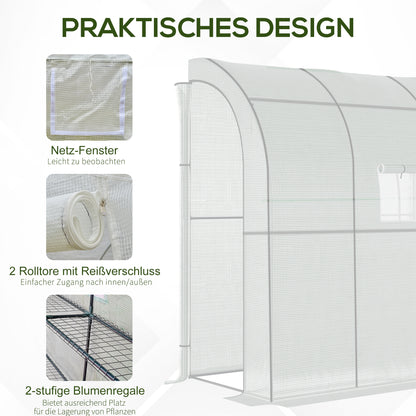 Foil Greenhouse Tomato Greenhouse with Mesh Window, Greenhouse with Roll-Up Doors, Propagation House with UV Protection, White, 200 x 100 x 215 cm