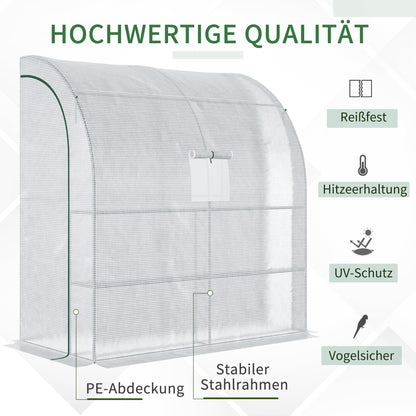 Foil Greenhouse Tomato Greenhouse with Mesh Window, Greenhouse with Roll-Up Doors, Propagation House with UV Protection, White, 200 x 100 x 215 cm
