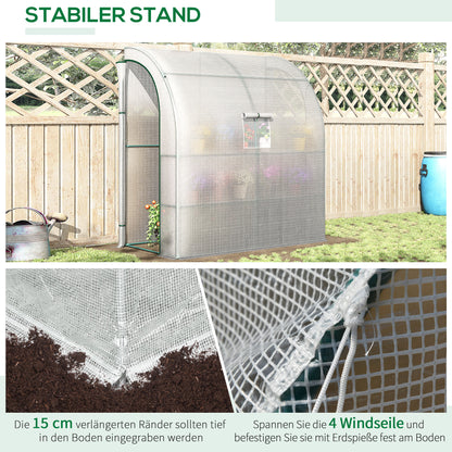 Foil Greenhouse Tomato Greenhouse with Mesh Window, Greenhouse with Roll-Up Doors, Propagation House with UV Protection, White, 200 x 100 x 215 cm
