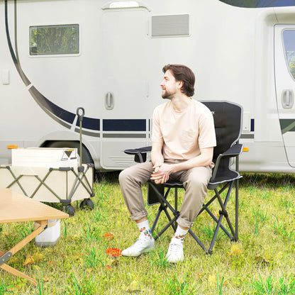 Folding Camping Chair, Portable Fishing Chair, Padded Seat, Cup Holders, Side Pockets, and Carry Bag, Foldable Chair for Hiking, Fishing, Beach, and Picnic, Black