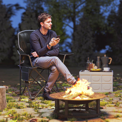 Folding Camping Chair, Portable Fishing Chair, Padded Seat, Cup Holders, Side Pockets, and Carry Bag, Foldable Chair for Hiking, Fishing, Beach, and Picnic, Black