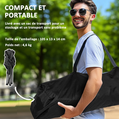 Folding Camping Chair, Portable Fishing Chair, Padded Seat, Cup Holders, Side Pockets, and Carry Bag, Foldable Chair for Hiking, Fishing, Beach, and Picnic, Black