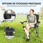 Folding Camping Chair, Portable Fishing Chair, Padded Seat, Cup Holders, Side Pockets, and Carry Bag, Foldable Chair for Hiking, Fishing, Beach, and Picnic, Black