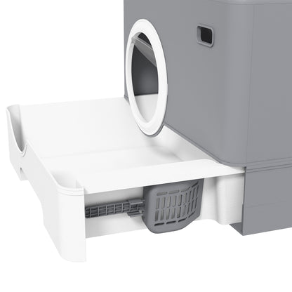 Cat Litter Box with Lid, Scoop, 2 Exits, Toilet for Cats Up to 4 kg, Plastic, Gray, 52 x 41 x 38.5 cm