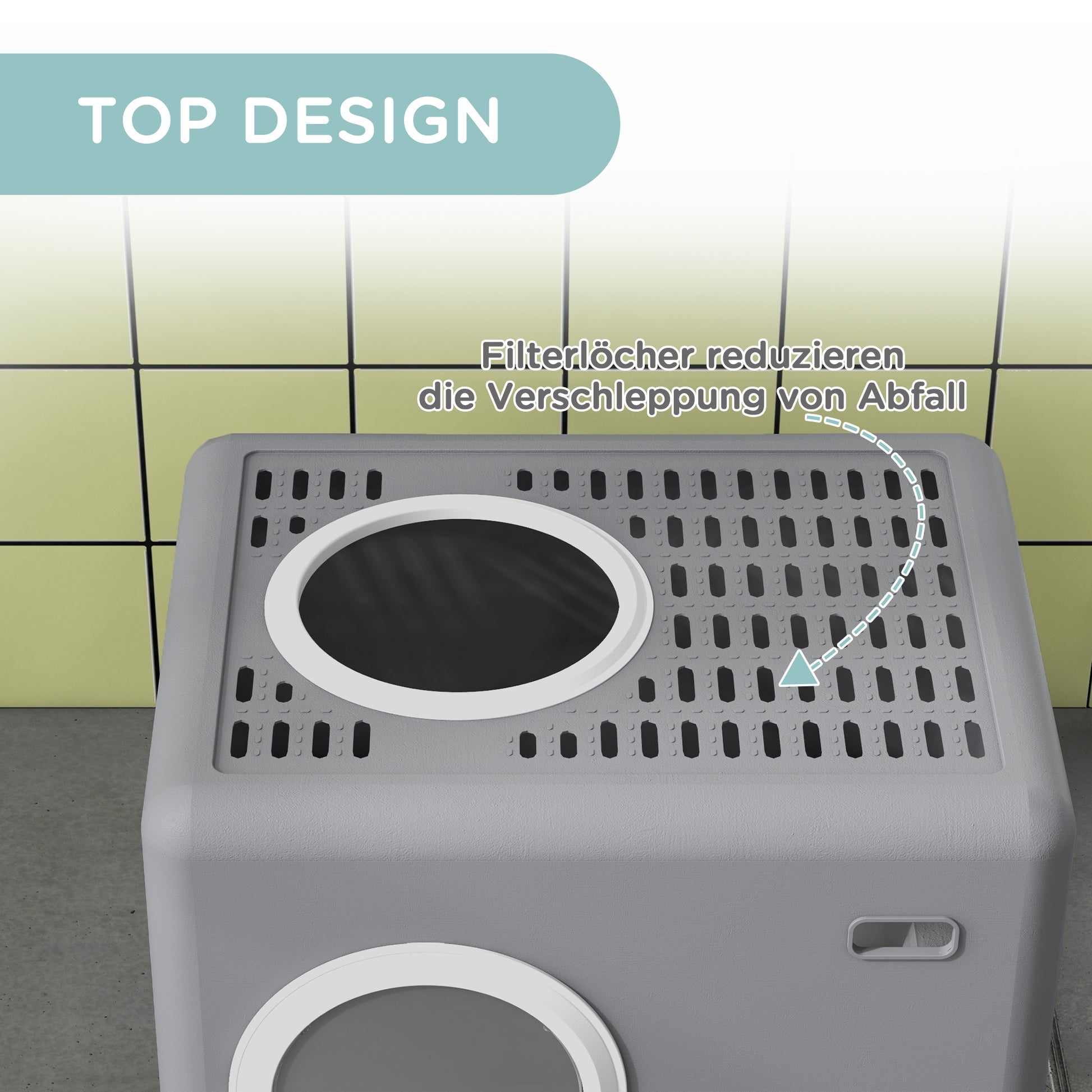 Cat Litter Box with Lid, Scoop, 2 Exits, Toilet for Cats Up to 4 kg, Plastic, Gray, 52 x 41 x 38.5 cm