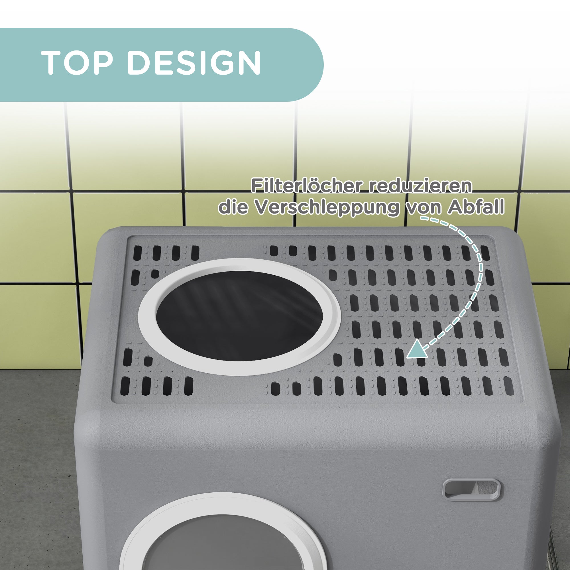 Cat Litter Box with Lid, Scoop, 2 Exits, Toilet for Cats Up to 4 kg, Plastic, Gray, 52 x 41 x 38.5 cm